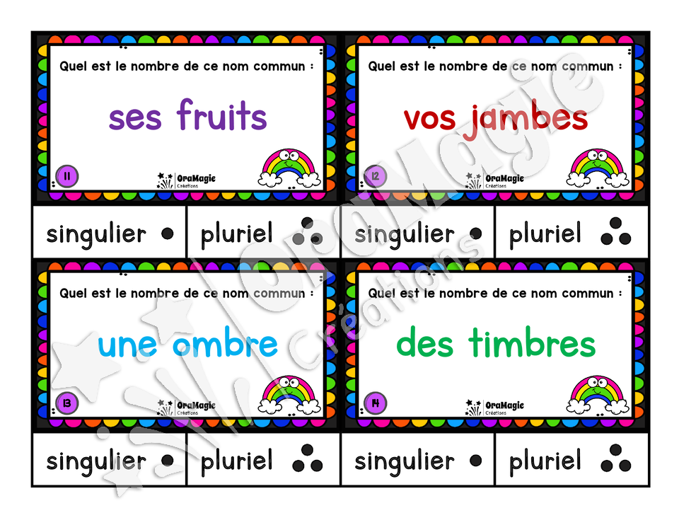 Cartes à tâches - La couleur du nombre - Le nombre des noms communs