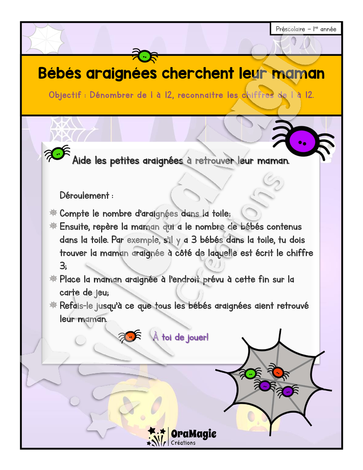 Bébés araignées cherchent leur maman - Dénombrement 1-12 - Atelier préscolaire - 3$ (1).pdf