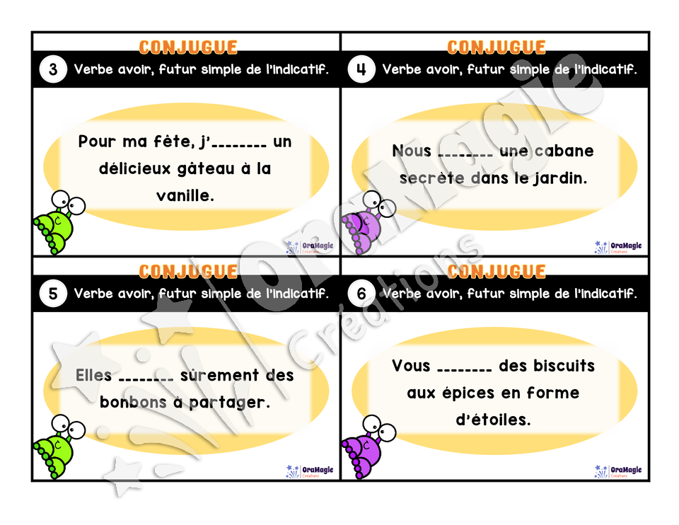 Cartes à tâches - Mon verbe en cartes - Verbe AVOIR futur simple de l'indicatif