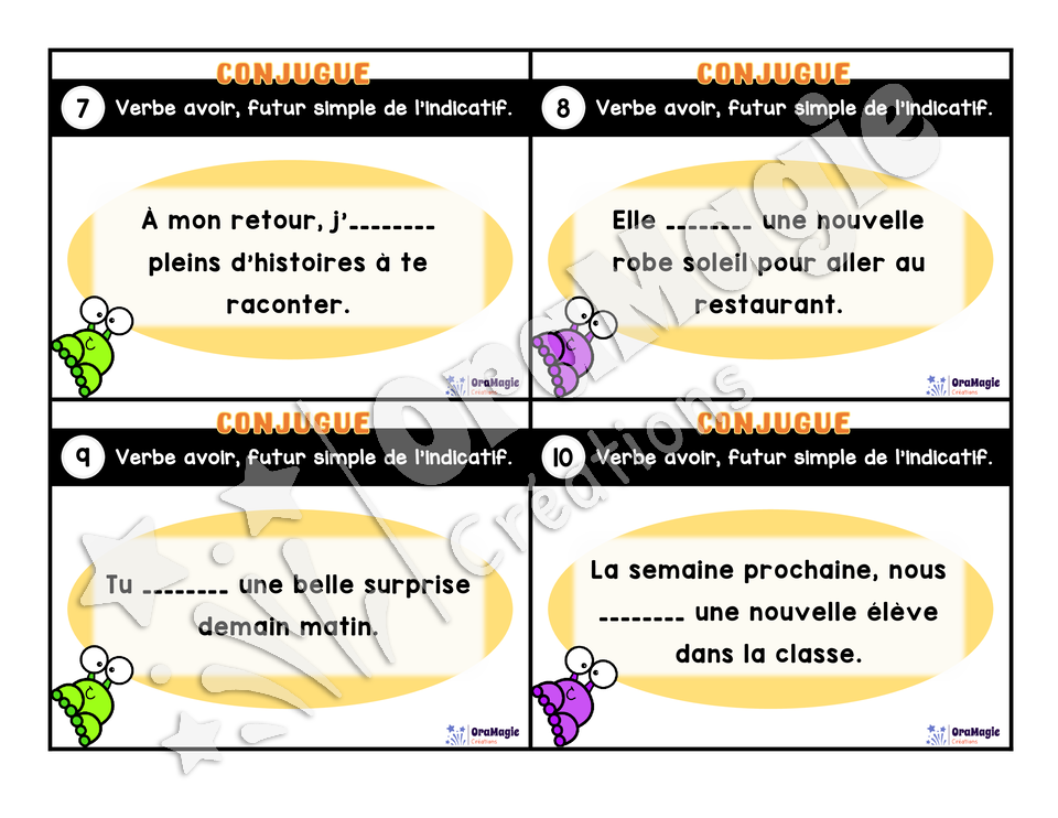 Cartes à tâches - Mon verbe en cartes - Verbe AVOIR futur simple de l'indicatif