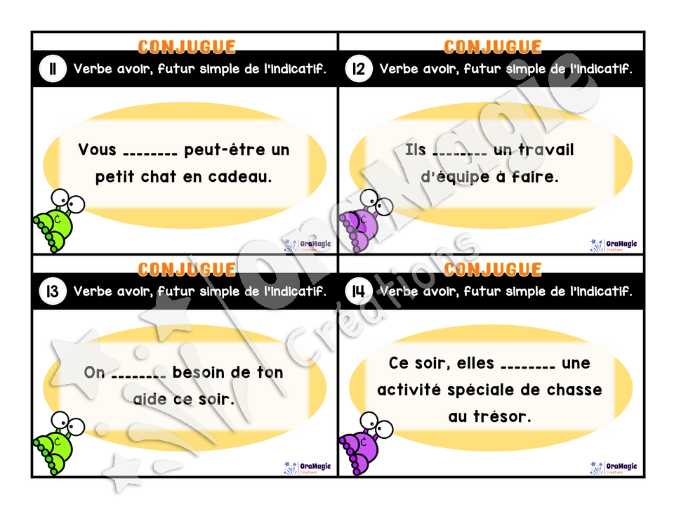 Cartes à tâches - Mon verbe en cartes - Verbe AVOIR futur simple de l'indicatif