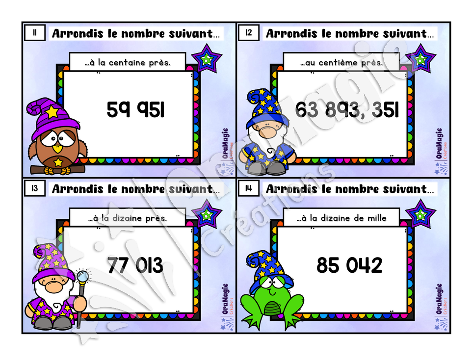 Cartes à tâches - Arrondis-magie - 5e-6e année