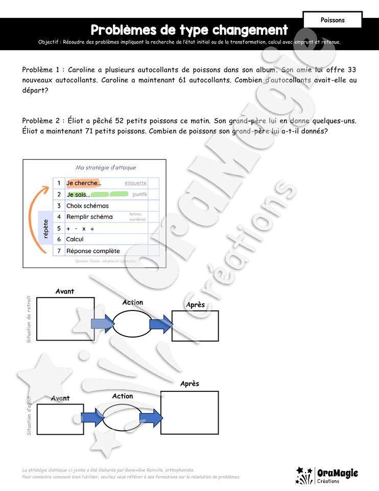 Problèmes de type changement simple - Calcul avec emprunt et retenue - Poissons - 3$.pdf