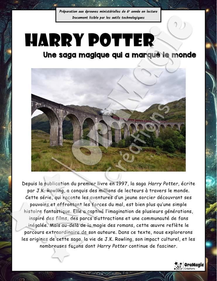 Harry Potter - Compréhension lecture 6e année - Texte courant - Préparation examen ministère .pdf