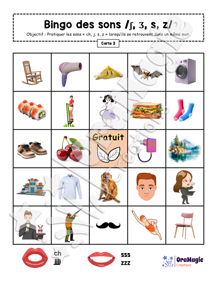 Bingo des sons -ch, jjj, s, z-