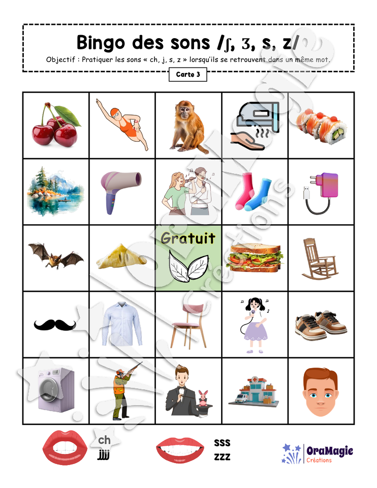 Bingo des sons -ch, jjj, s, z-