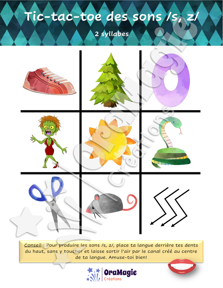 Tic-tac-toe des sons -s-z- position initiale