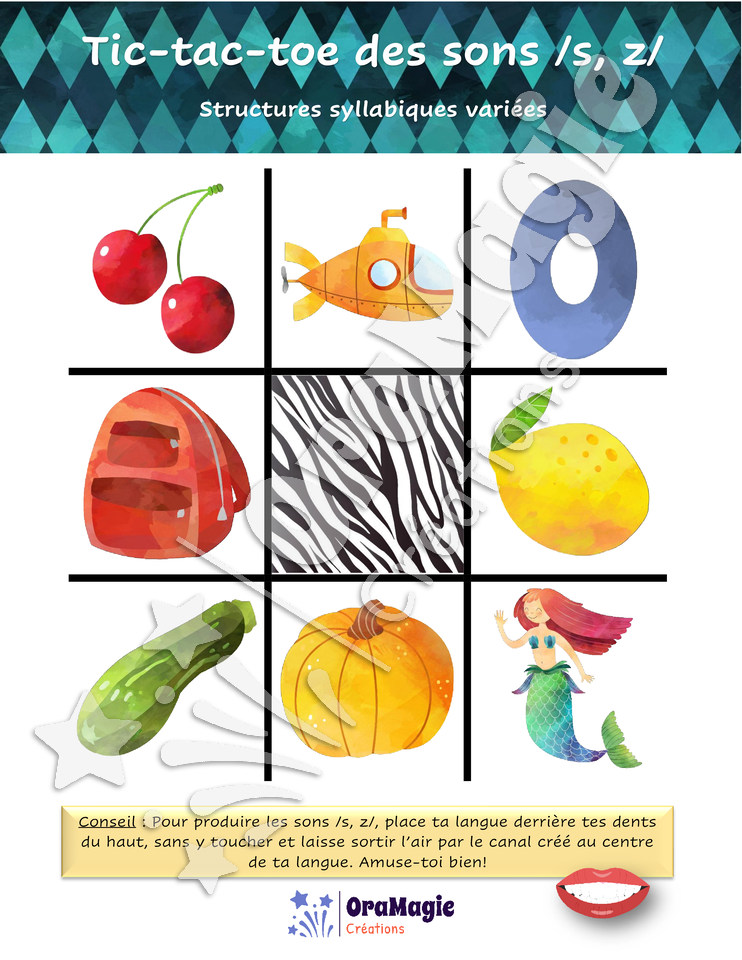 Tic-tac-toe des sons -s-z- position initiale