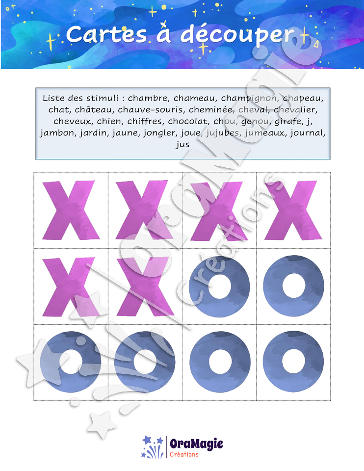 Tic-tac-toe des sons -ch-j- position initiale
