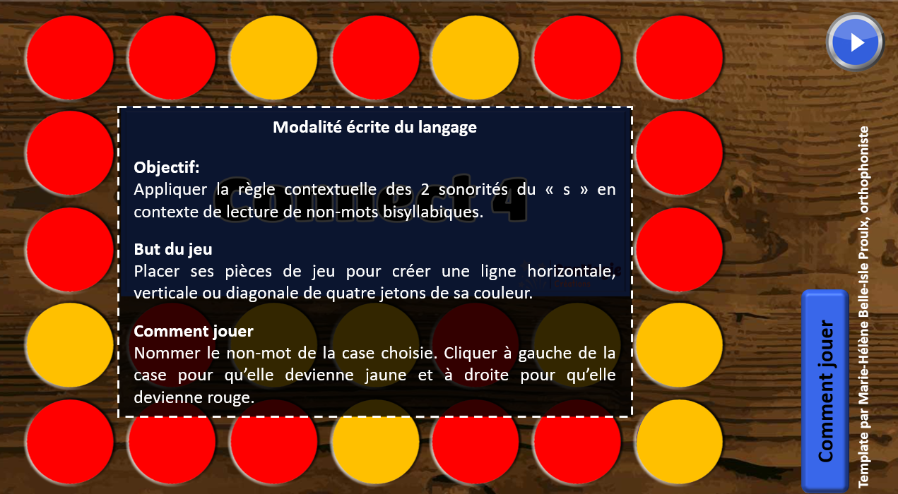 PPT - Connect 4 - Règle contextuelle des 2 sonorités du -s- Non-mots bisyllabiques - 4$ - Lecture seule.pptx