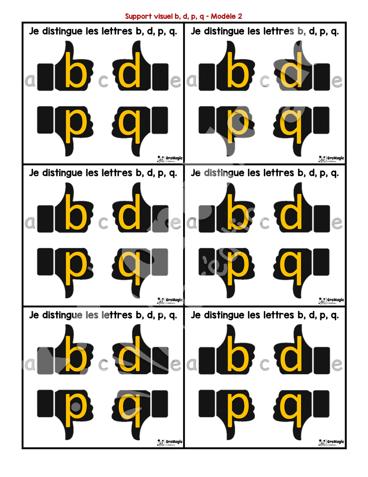 Supports visuels b, d, p, q - 3 modèles