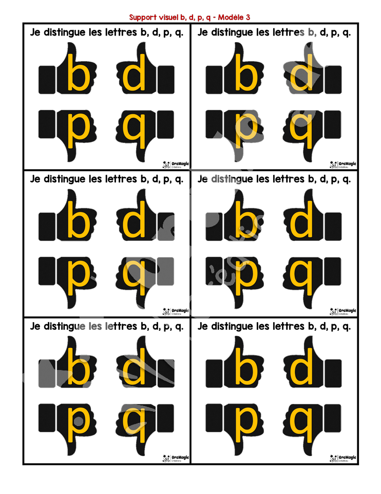 Supports visuels b, d, p, q - 3 modèles
