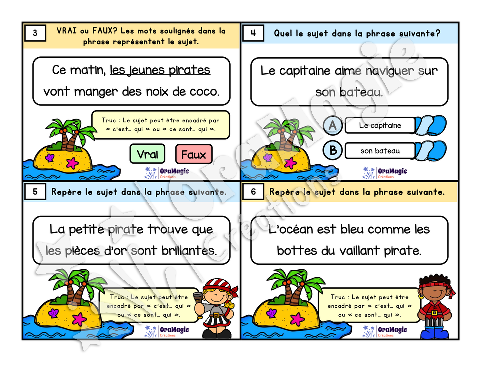 Cartes à tâches - Sujets de pirates - Repérer le sujet