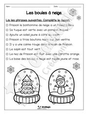Compréhension de lecture - Lis et colorie - Les boules à neige - 1re année.pdf