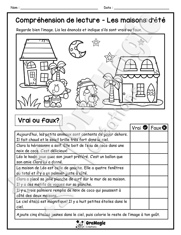 Compréhension de lecture - VRAI OU FAUX - Les maisons d'été - 2e année - 3$.pdf
