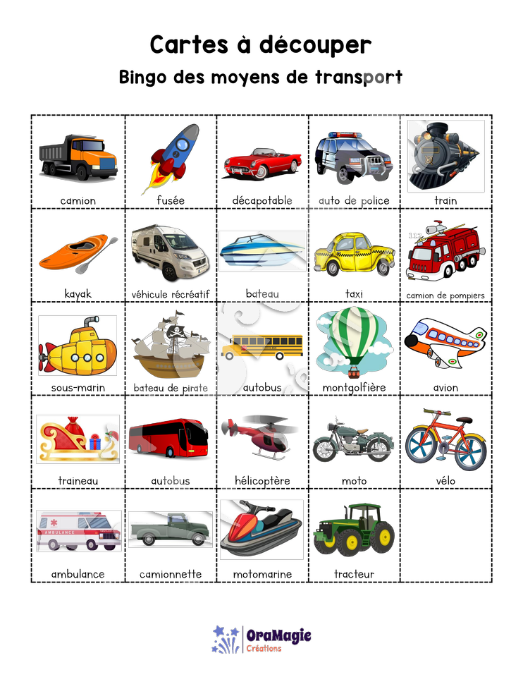 Bingo des moyens de transports - 3 cartes