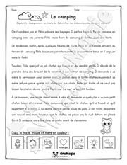 Compréhension de lecture et du récit 2e année - Le camping.pdf