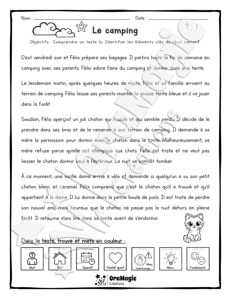 Compréhension de lecture et du récit 2e année - Le camping.pdf