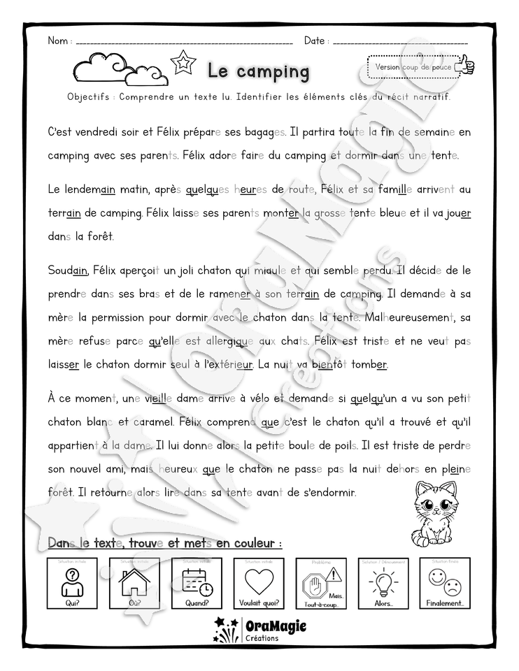 Compréhension de lecture et du récit - Le camping