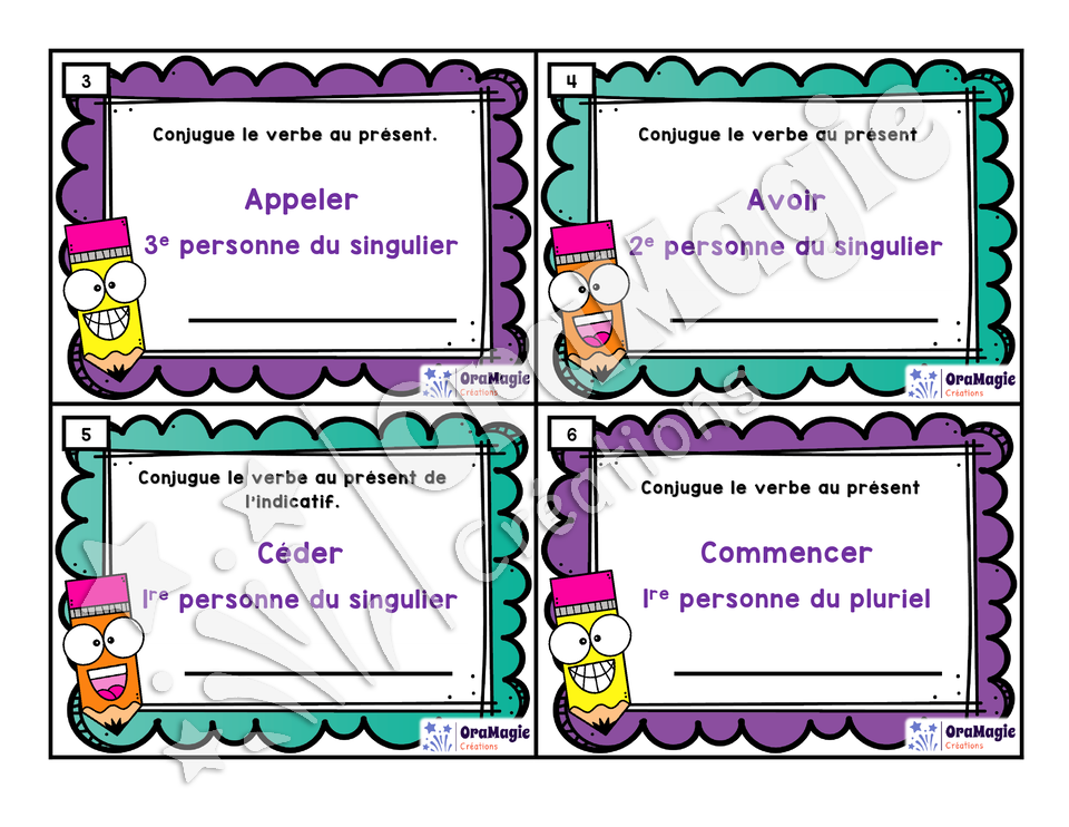 Cartes à tâches - Conjuguons - Le présent de l'indicatif - 5e et 6e année
