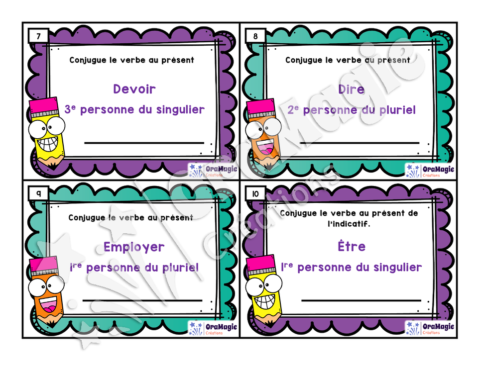 Cartes à tâches - Conjuguons - Le présent de l'indicatif - 5e et 6e année