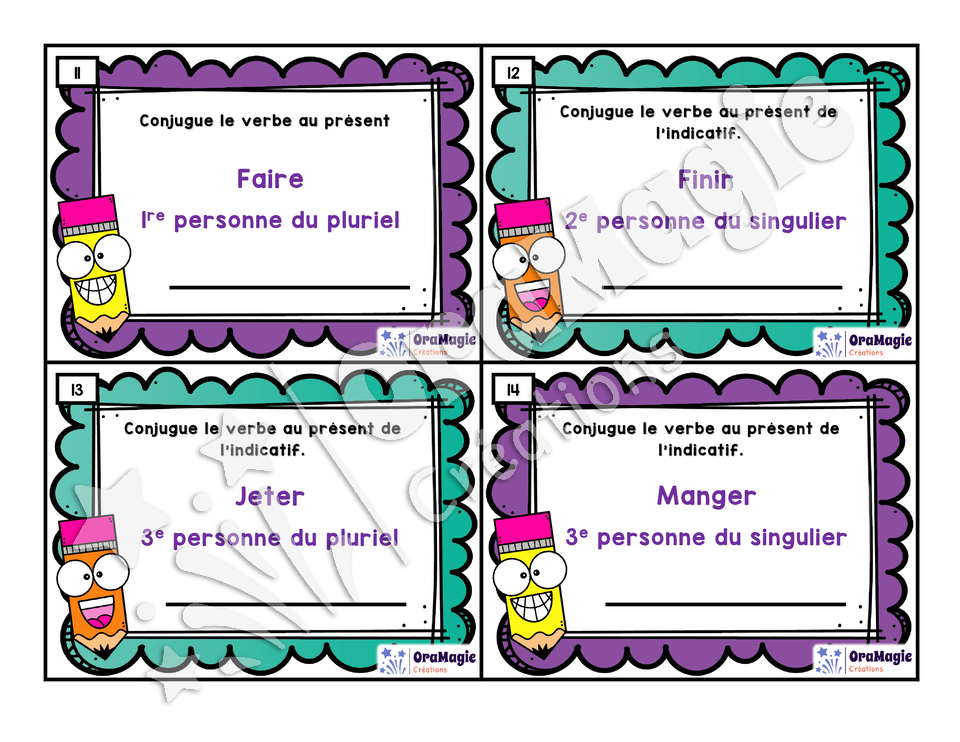 Cartes à tâches - Conjuguons - Le présent de l'indicatif - 5e et 6e année