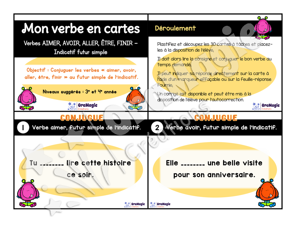 Cartes à tâches - Mon verbe en cartes - Verbes AIMER, ALLER, AVOIR, ÊTRE, FINIR futur simple de l'indicatif - 3e et 4e année.pdf