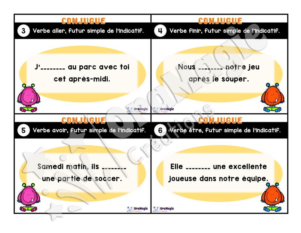 Cartes à tâches - Mon verbe en cartes - Verbes AIMER, ALLER, AVOIR, ÊTRE, FINIR futur simple de l'indicatif