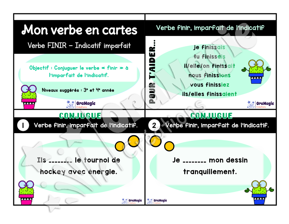 Cartes à tâches - Mon verbe en cartes - Verbe FINIR imparfait de l'indicatif - 3e et 4e année.pdf