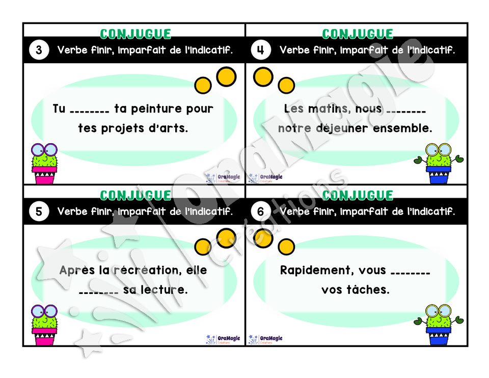 Cartes à tâches - Mon verbe en cartes - Verbe FINIR imparfait de l'indicatif