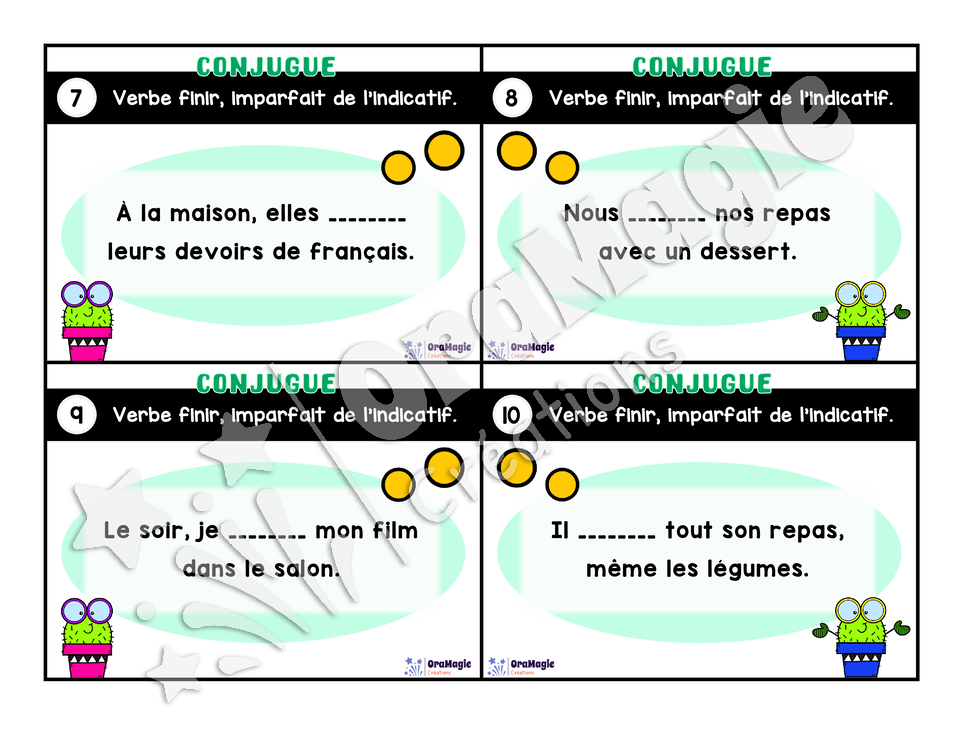Cartes à tâches - Mon verbe en cartes - Verbe FINIR imparfait de l'indicatif