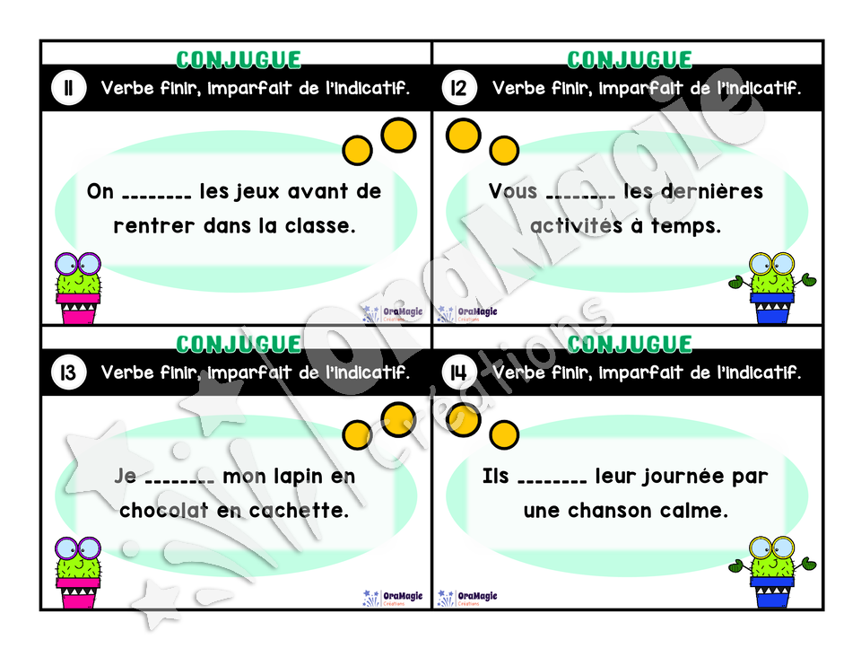 Cartes à tâches - Mon verbe en cartes - Verbe FINIR imparfait de l'indicatif