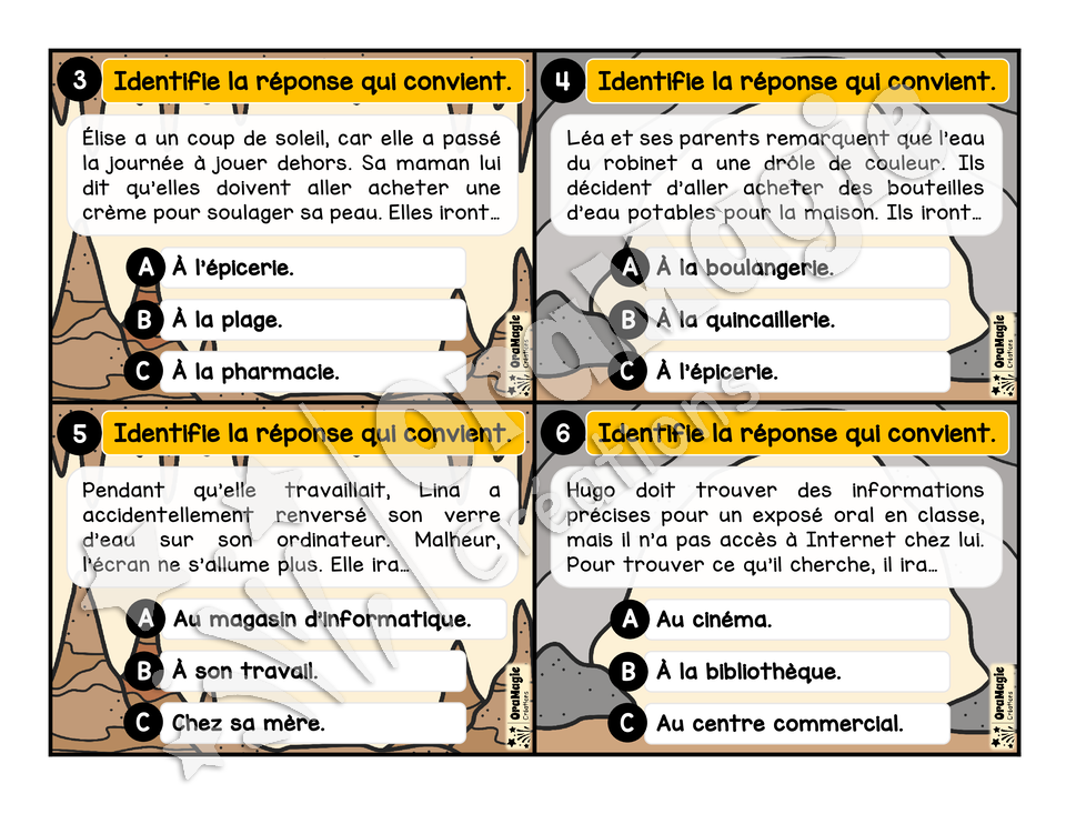 Cartes à tâches - La grotte des inférences - Inférences de lieu - Niveau 1