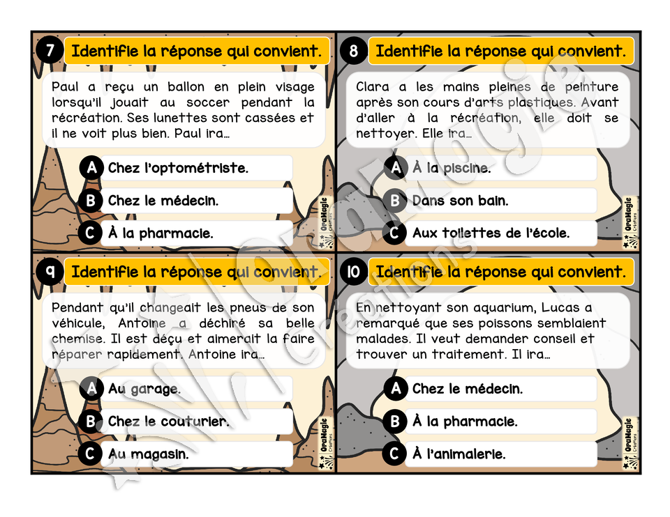 Cartes à tâches - La grotte des inférences - Inférences de lieu - Niveau 1