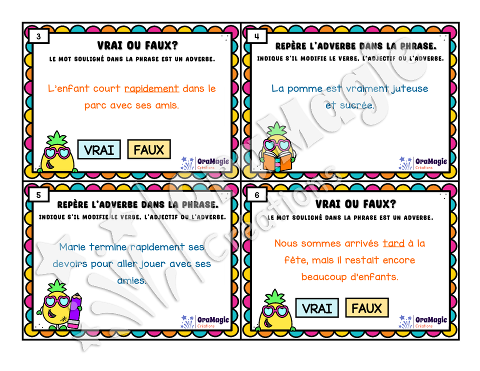 Cartes à tâches - Anan'Adverbe - L'adverbe - 5e et 6e année