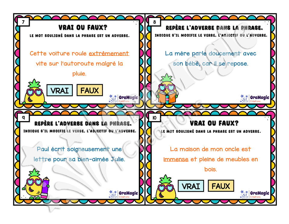 Cartes à tâches - Anan'Adverbe - L'adverbe - 5e et 6e année