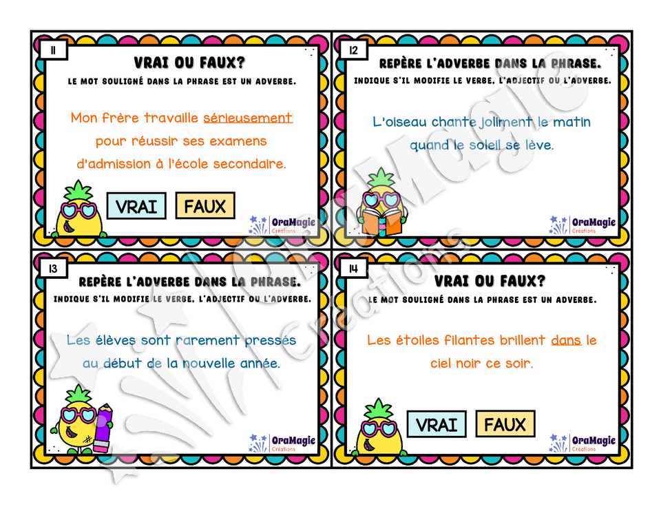 Cartes à tâches - Anan'Adverbe - L'adverbe - 5e et 6e année