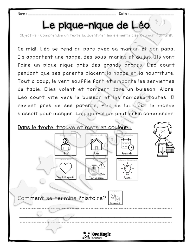 Compréhension de lecture et du récit 1re et 2e année - Le pique-nique de Léo.pdf