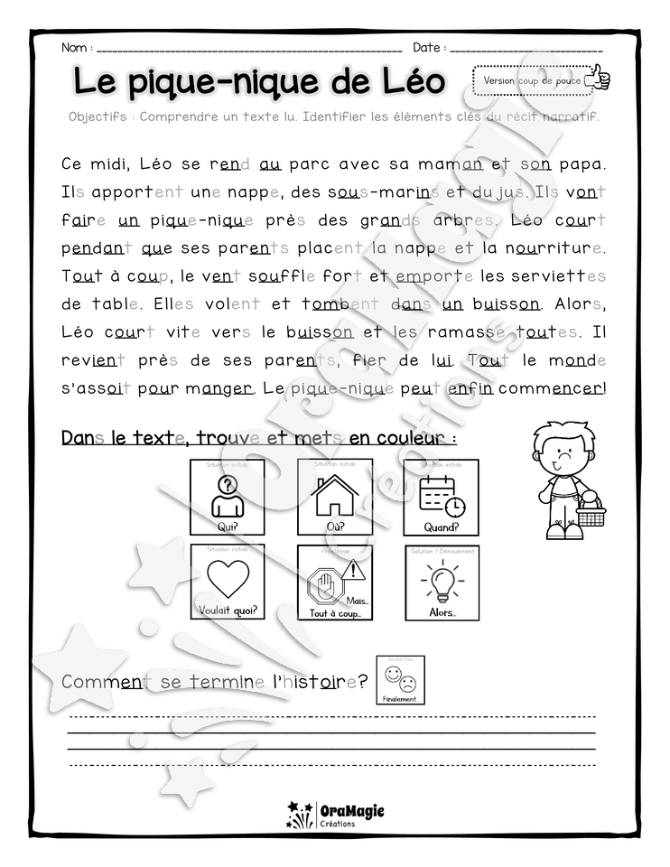 Compréhension de lecture et du récit - Le pique-nique de Léo