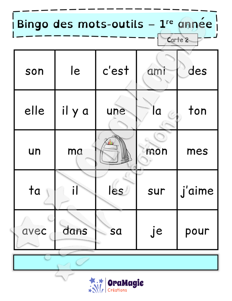 Bingo des mots-outils