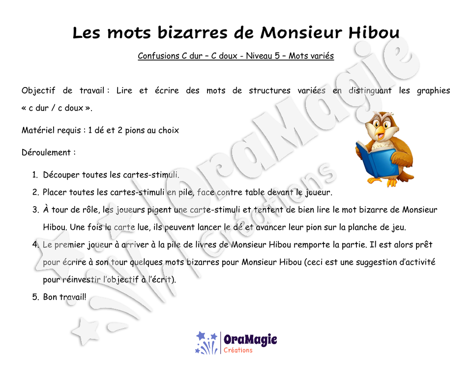 Confusions C dur - C doux - Niveau 5 - Les mots bizarres de Monsieur Hibou.pdf