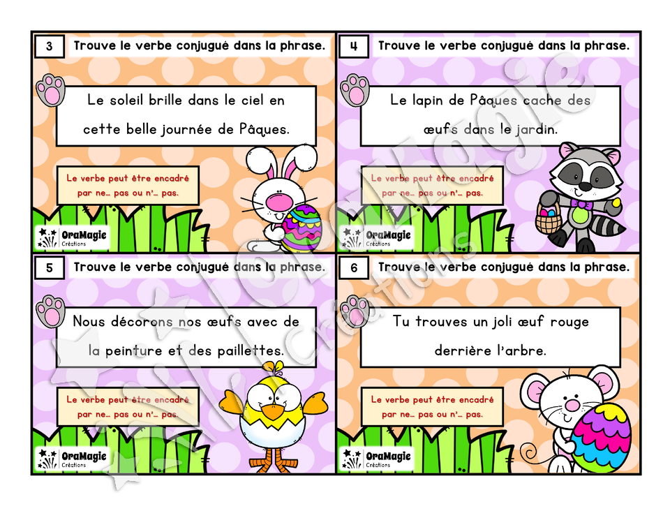 Cartes à tâches - Verbes de Pâques - 2e année