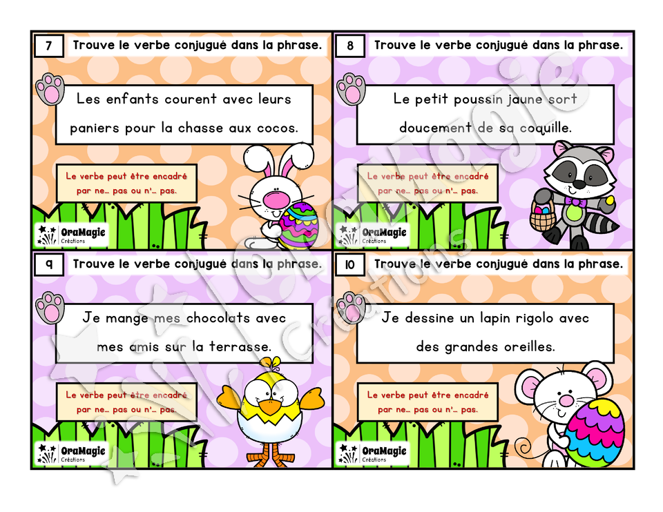 Cartes à tâches - Verbes de Pâques - 2e année