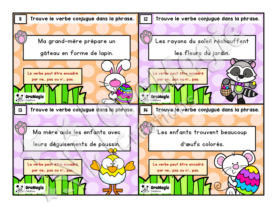 Cartes à tâches - Verbes de Pâques - 2e année