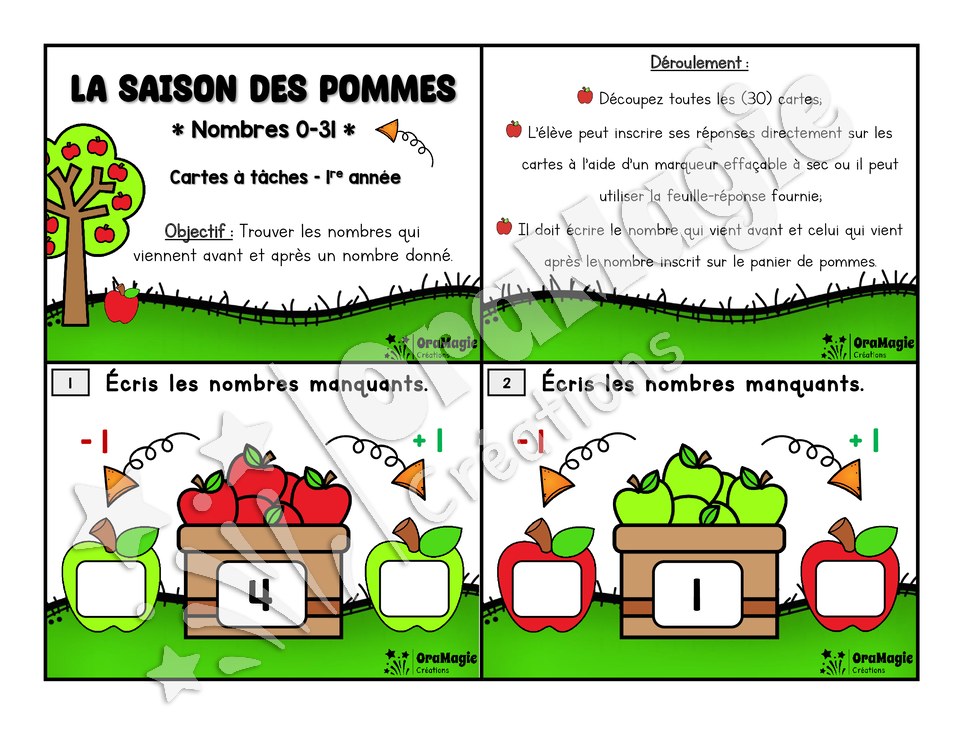 Cartes à tâches - La saison des pommes - 1re année - Mathématiques - 6$.pdf
