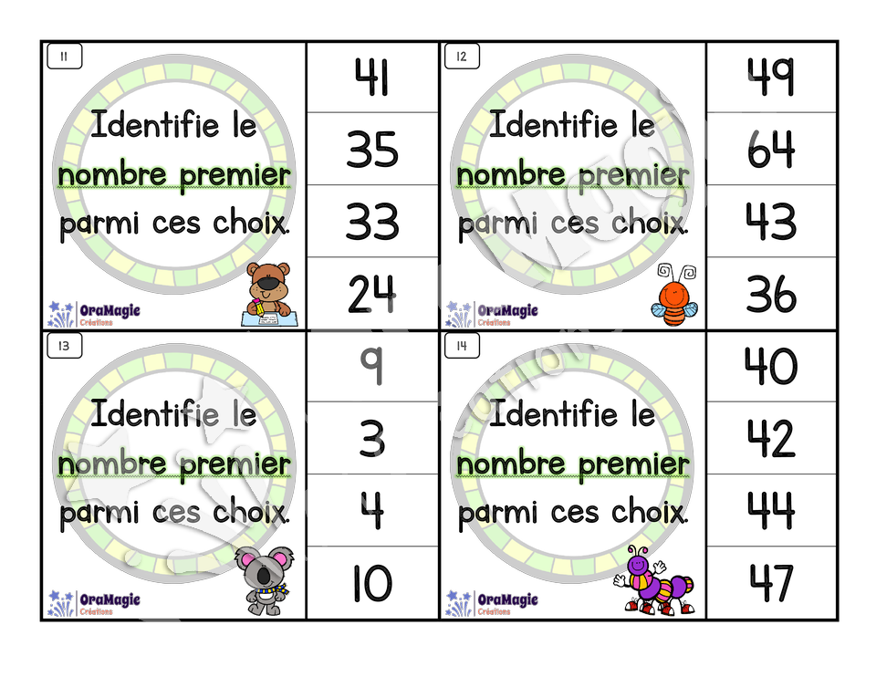 Cartes à tâches - Nombre premier vs nombre composé