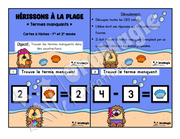 Cartes à tâches - Hérissons à la plage - Terme manquant soustraction.pdf