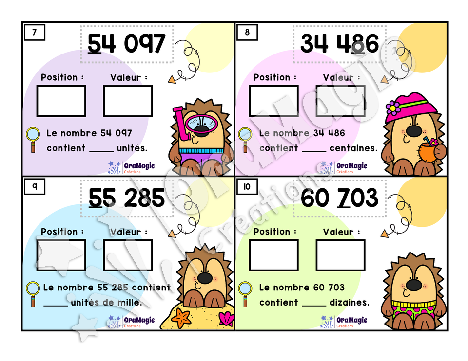 Cartes à tâches - Nombres en vacances - Valeur de position