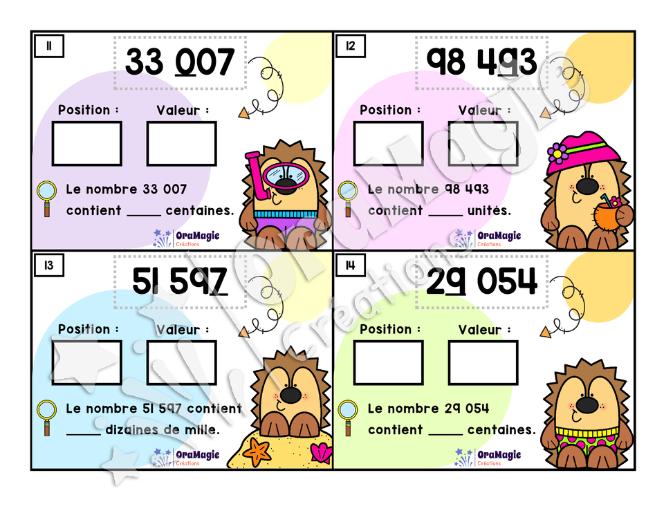 Cartes à tâches - Nombres en vacances - Valeur de position