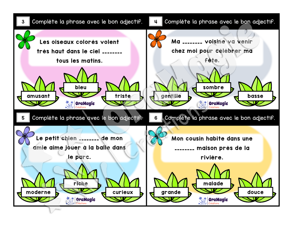 Cartes à tâches - Lecture nature - Compréhension de lecture et adjectifs
